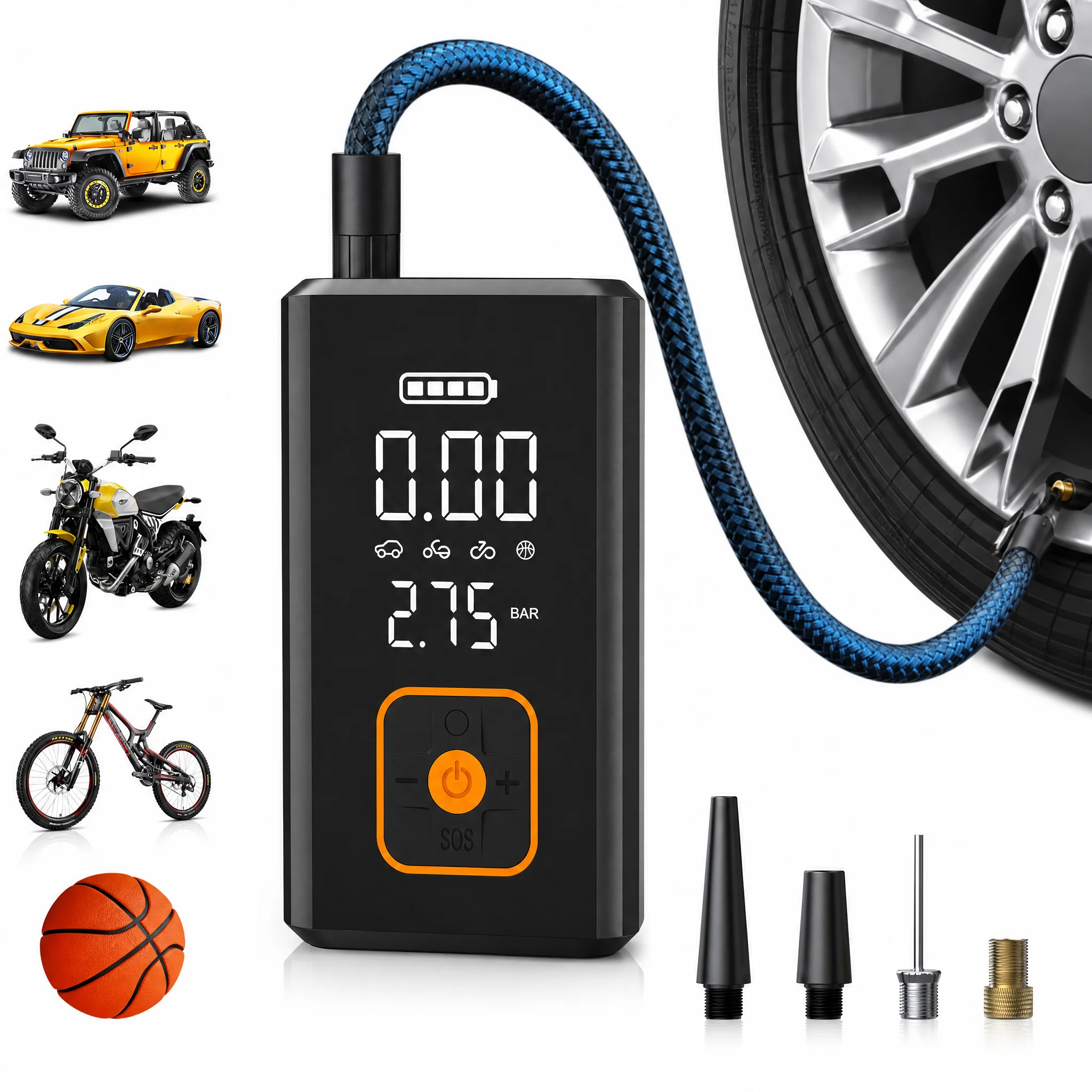 LCD Display Wireless Portable Air Pump Electric Air Compressor, Tyre Inflator for Car, Motorcycle, Bike Tires and Sports Ball