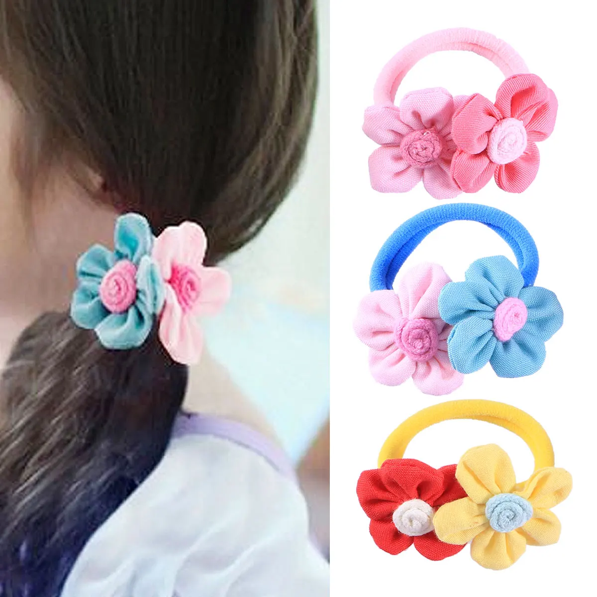 

3pcs Floral Ties Vibrant Elastic Rubber Bands Durable Hair Binders For Girls Curly Ponytails Pigtails Holders Stylish Craftwork