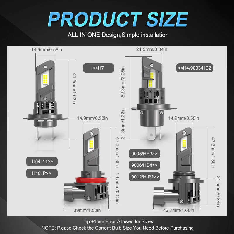 2Pcs 20000LM H8 H11 H7 LED CSP Chip Car Headlight Bulbs HB4 9006 H9 9005 HB3 LED Fog Lamp Super Bright 6500K White 2024 NEW H4 view 3