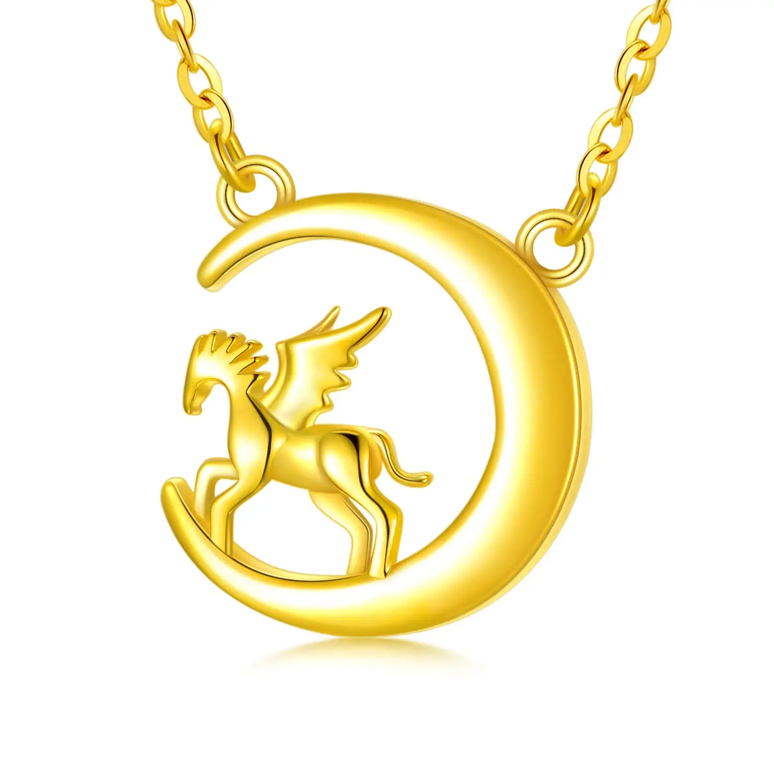 YFN Solid 18k Yellow Gold Horse Moon Necklace for Women Real Gold Fine Jewelry Gifts