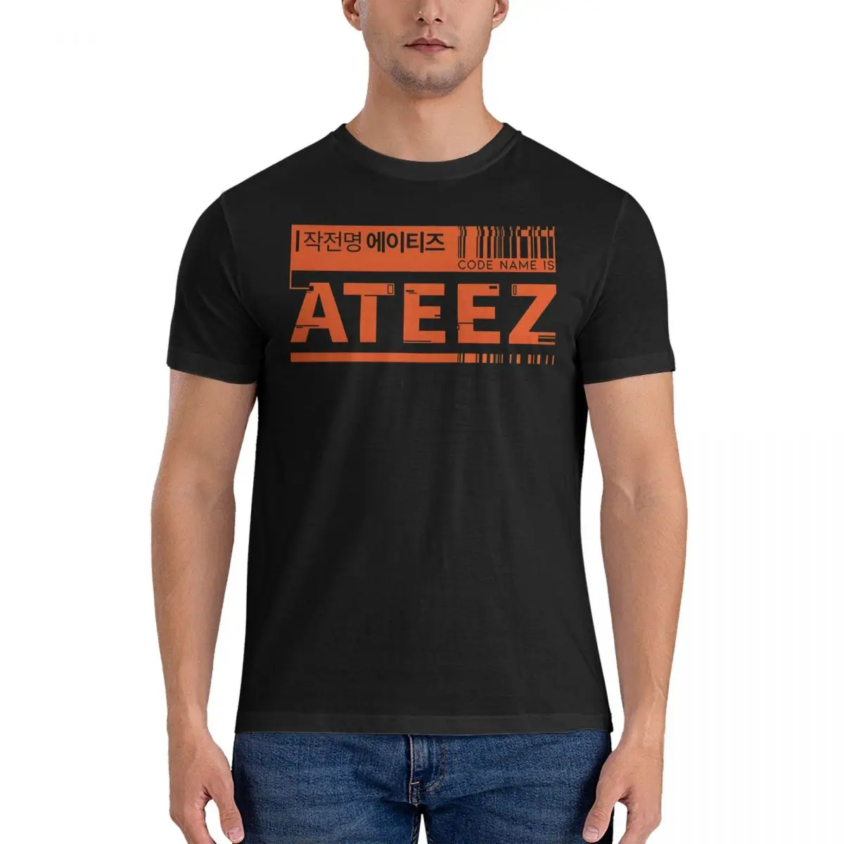 Orange CODE Men T Shirts Ateez Novelty Tees Short Sleeve Crew Neck T-Shirts Pure Cotton Classic Clothes