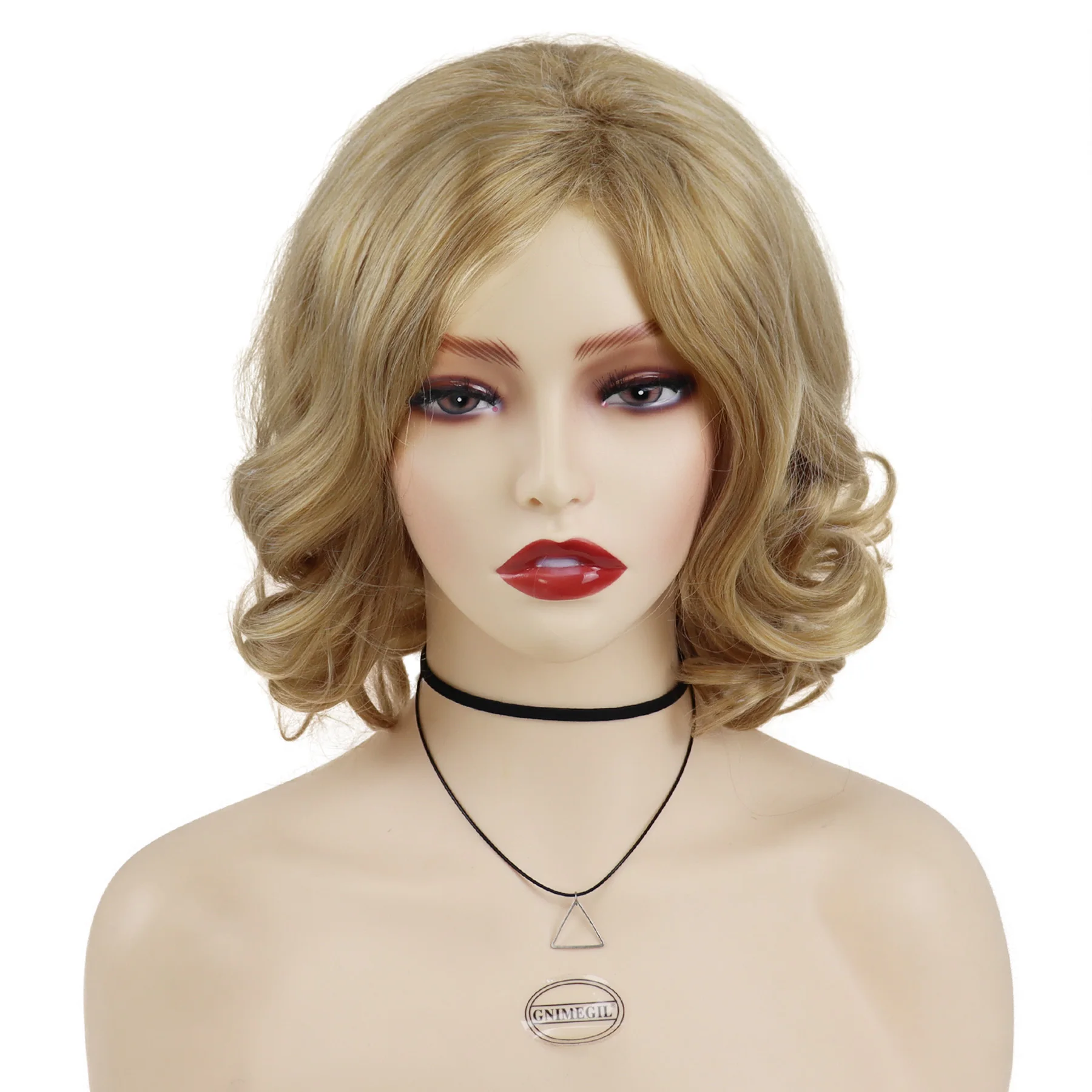 شعر مستعار صناعي بطول الكتف للنساء والفتيات بطول 14 بوصة، شعر مستعار قصير مجعد مع غرة، تصفيفة شعر طبيعية، زي يومي