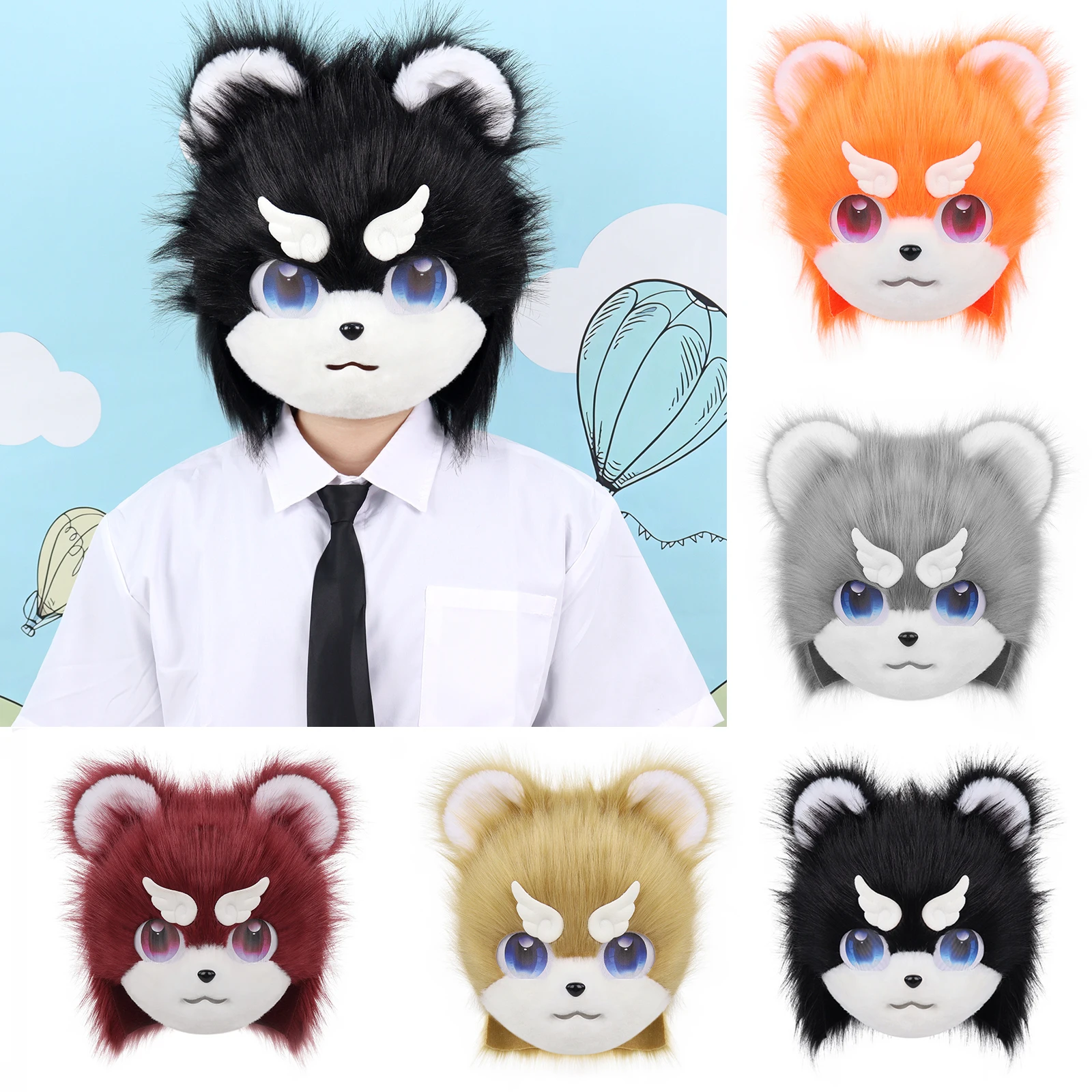 

Animal Cat Dog Mask Faux Fur Plush Full Head Cute Fox Furry for Party Carnival Cosplay Costume Props
