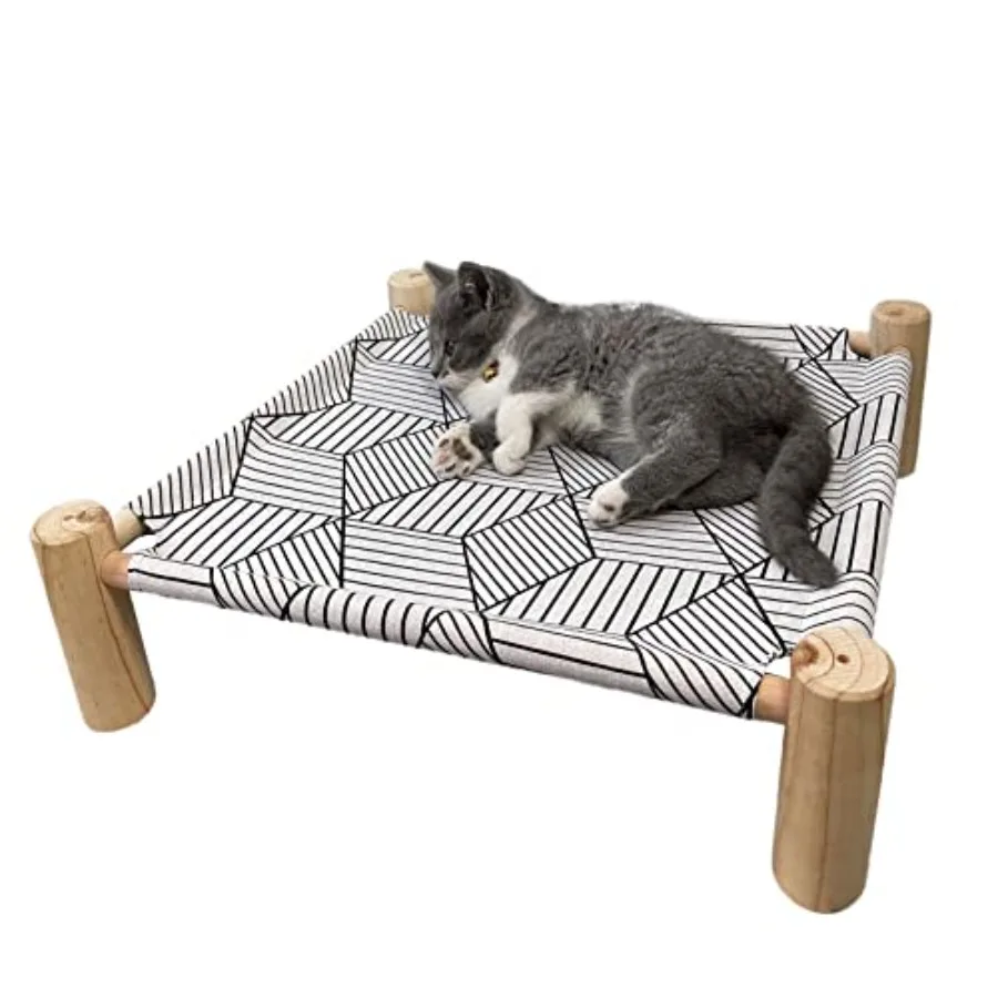 Cat/Dog Bed Hammock - Wooden Raised Indoor/Outdoor Beds - Breathable Mesh for Small Animals
