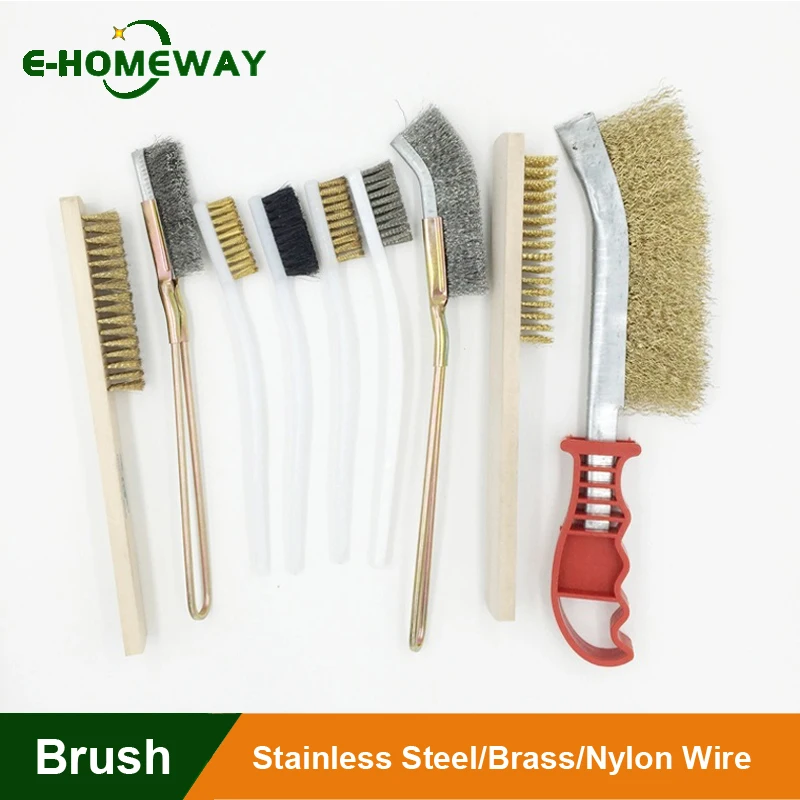 Stainless Steel/Brass Wire Brush in Multiple Styles, Wood/Plastic/Metal Handle Brush for Rust Removal Kitchen Surface Cleaning