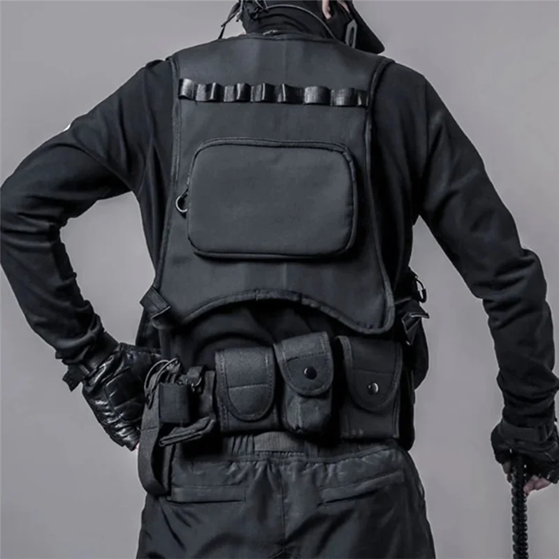 AA87 Outdoor Adjustable Buckle Vest Bag Multifunction Sleeveless Hip Hop Punk Men Women Waistcoat