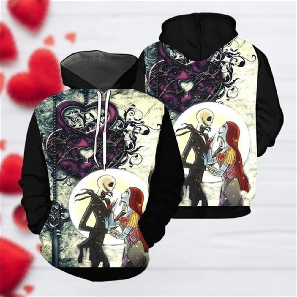 Pesadilla antes de Navidad Sudadera con capucha 3D, sudadera Jack y Sally, chaqueta sudadera Jack Skeleton, regalo del Día de San Valentín