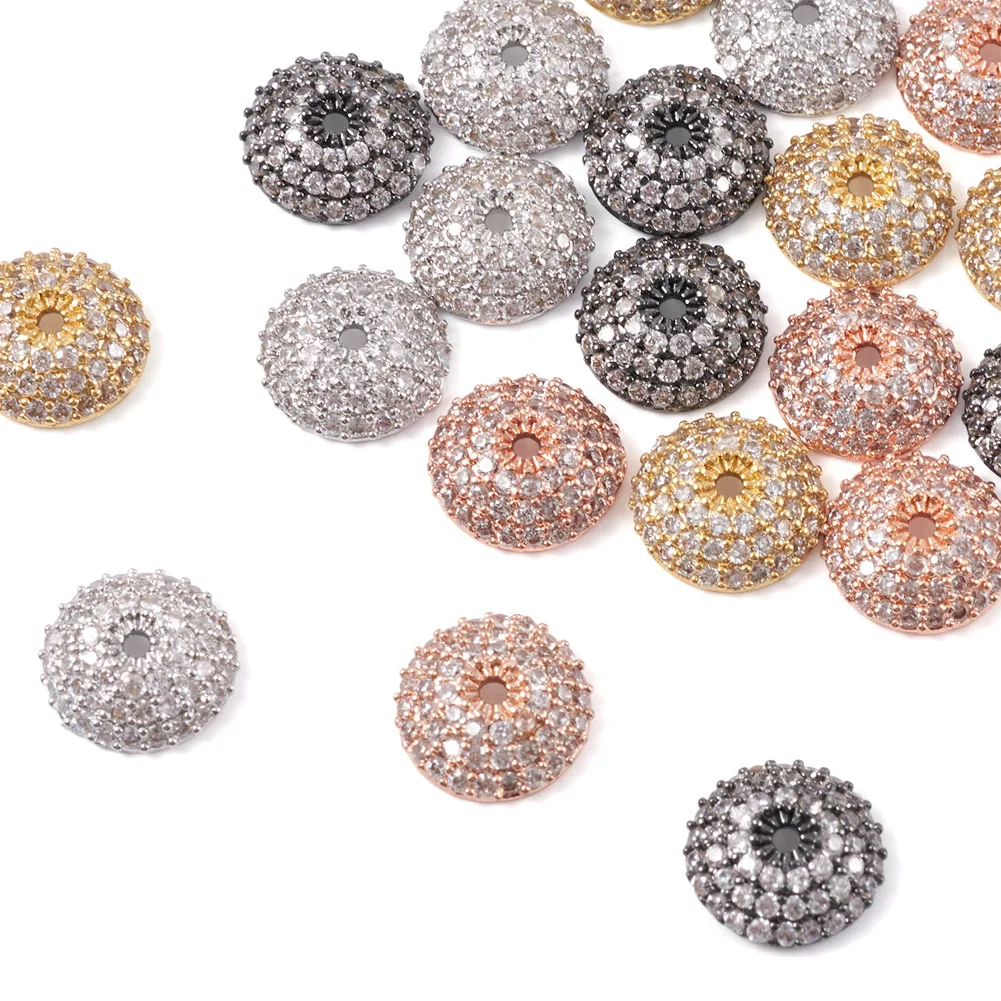 20pcs Apetalous Half Round/Dome Brass Micro Pave Cubic Zirconia Bead Caps DIY Jewelry Making Crafts Supplies Mixed Color 8/11mm