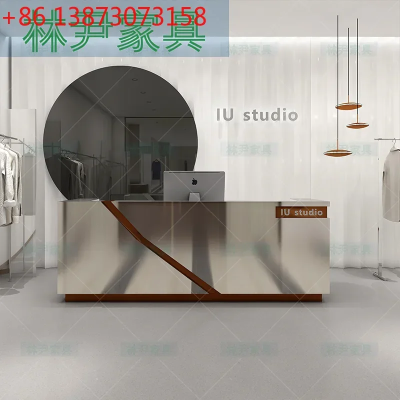 

Stainless steel bar checkout page Beauty salon front desk Clothing store Company reception desk9344