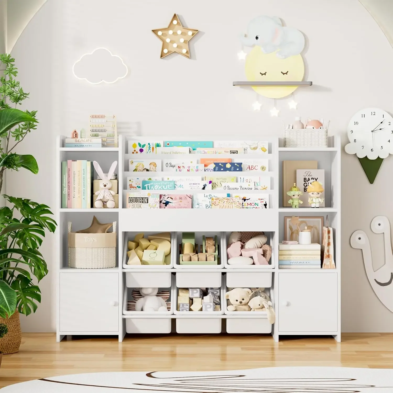 【割引価格、熱い販売！ おもちゃ収納オーガナイザー（6つのビン付き）、子供用本棚（6つの収納スペース付き）、オーガナイザーと収納