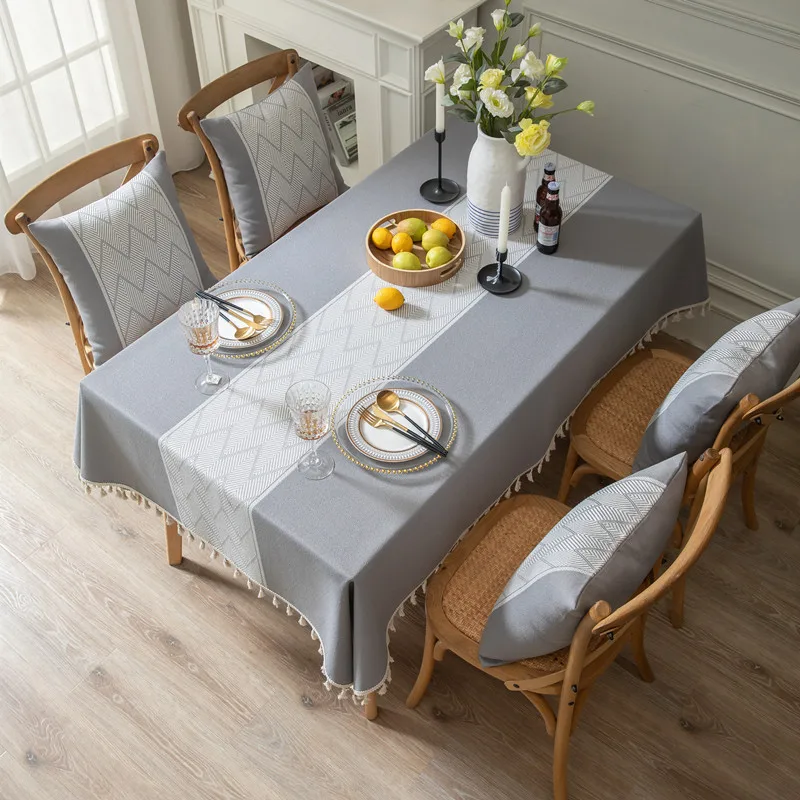 Simple Polyester Jacquard Tablecloth Large Wave Fringed Long Rectangular Table Cloth Waterproof Dining Table Cover Decor Home