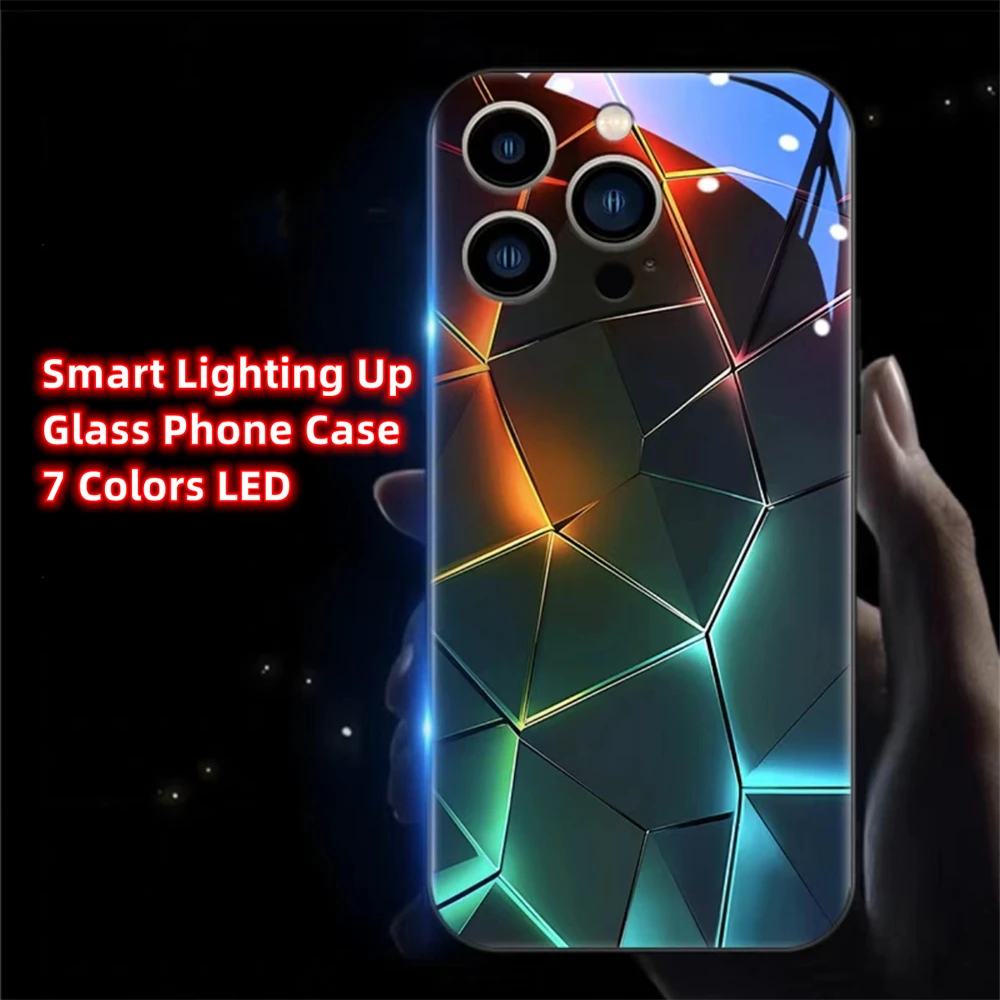 

Colorful Diamond Grid Smart LED Light Glow Tempered Glass Phone Case For Samsung S24 S23 S22 S21 S20 FE Note 10 Plus 20 Ultra