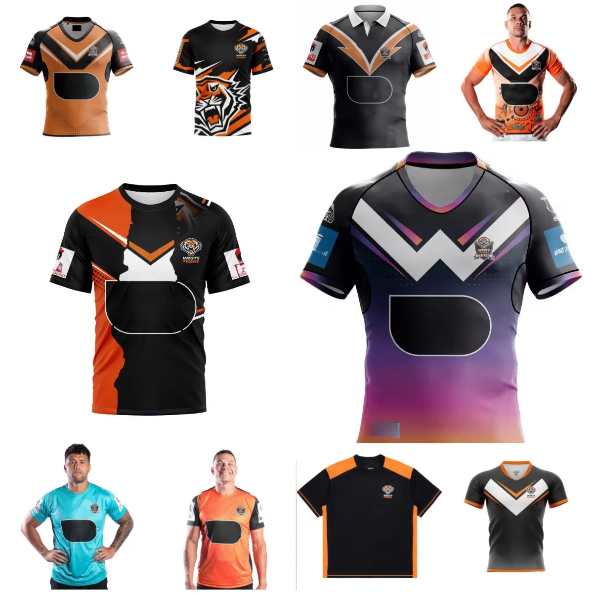 Wests Tigers-2024 Rugby Men's Short sleeved/Training/Splicing/Local/Home and Away/Legion/High quality Customized Jersey