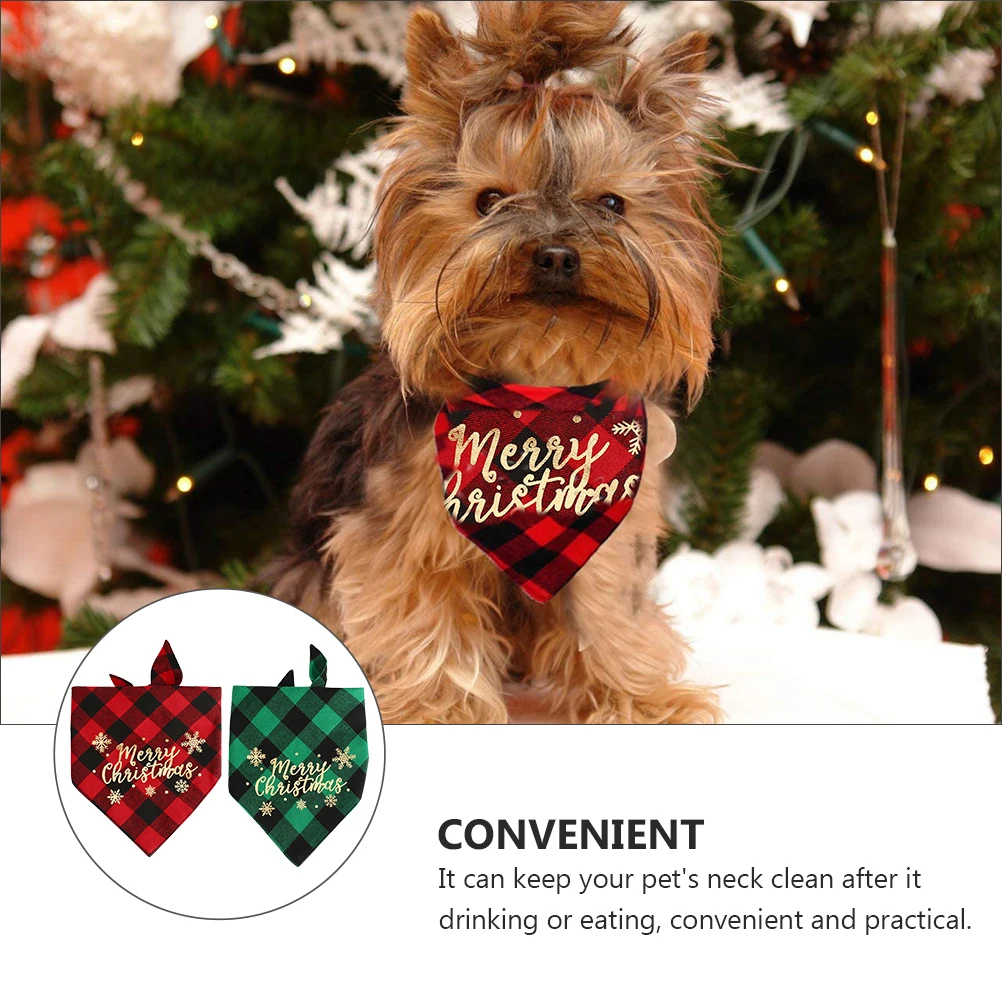

2 PCS Plaid Scarf Pet Bib Christmas Dog Xmas Hat Bandana Lovely Triangle Scarves Red Festive
