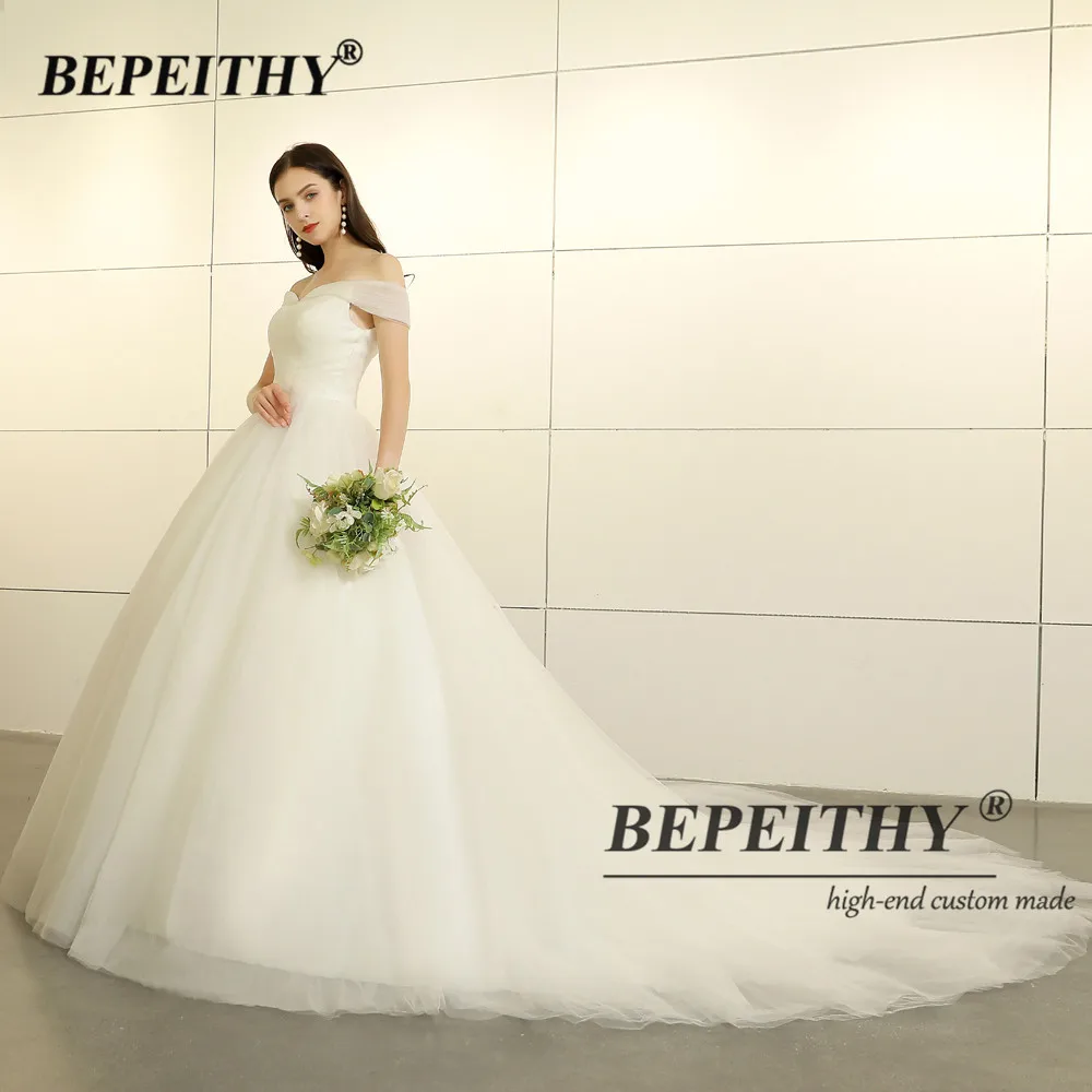 BEPEITHY-vestido De Novia blanco con hombros descubiertos, plisado, Vintage, línea A