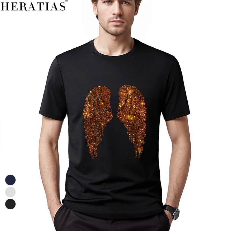 Hot sale high quality summer men's boys hot diamond casual T-shirt diamond gold wings cotton T-shirt soft and comfortable T-shir