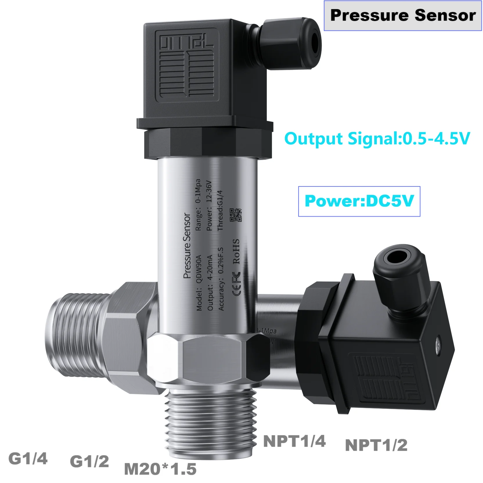 0.5-4.5V pressure transmitter sensor -1bar 3bar 5bar NPT1/4 pressure sensor 0-1000bar 800bar 500bar 300bar 100bar pressure gauge