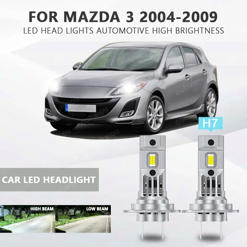 

2PCS For Mazda 3 2004 2005 2006 2007 2008 2009 Low Beam Led Bulb H7 Headlight Bulb 60W 6000K Plug and Play 12V H7