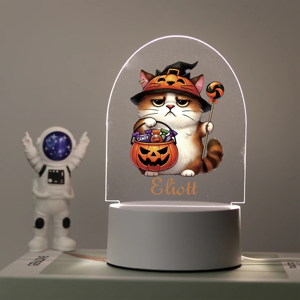 1 pc bunte Halloween Katzen UV-Druck personal isierte Name 3d Touch führte Nachtlicht Farbwechsel Lampe Tisch Schreibtisch Dekor