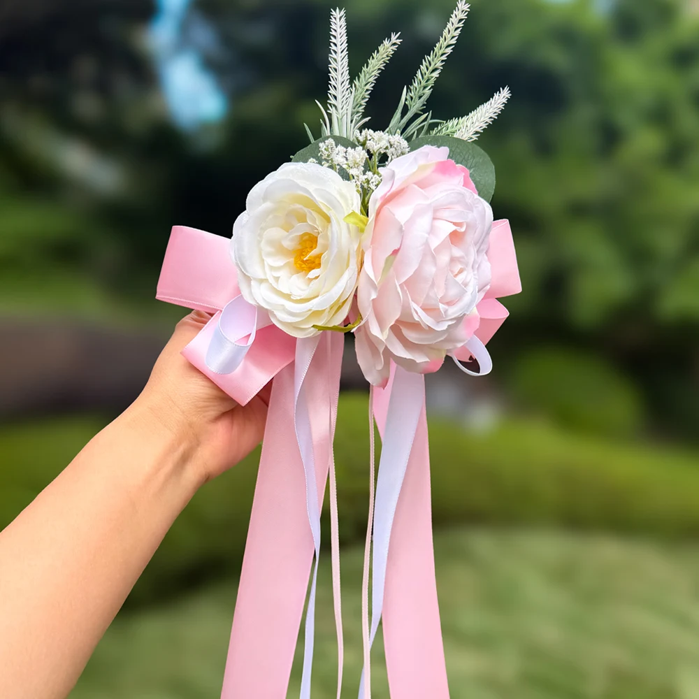 2 Stück Künstliche Rosen-Dekorblumen mit Saugnapf für Hochzeitsauto-Rückspiegel-Dekoration, Zeremonie-Stuhlrücken-Blumendekoration, Empfang