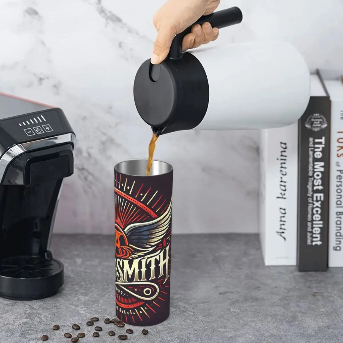 روك إيروسميث باند كوب من الفولاذ المقاوم للصدأ كوب معزول مفرغ كوب حراري بارد مع غطاء 20 أونصة