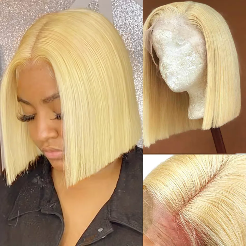 باروكات بوب أشقر 100% شعر بشري 13X6 باروكة بوب أمامية من الدانتيل تم قطعه مسبقًا مع شعر أطفال 200% كثافة 613 باروكة أمامية من الدانتيل شعر بشري