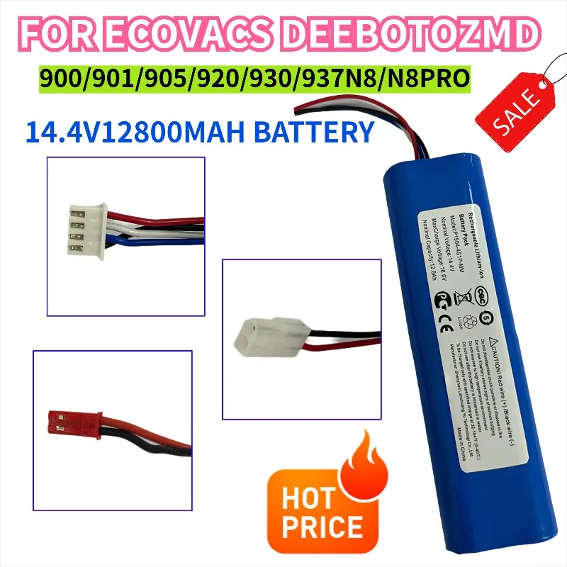 12800mAh 14.4V for Ecovacs Deebot Ozmo Li-ion 900 901 905 920 930 937 N8 N8 Pro Robot Vacuum Cleaner Battery Replacement Battery