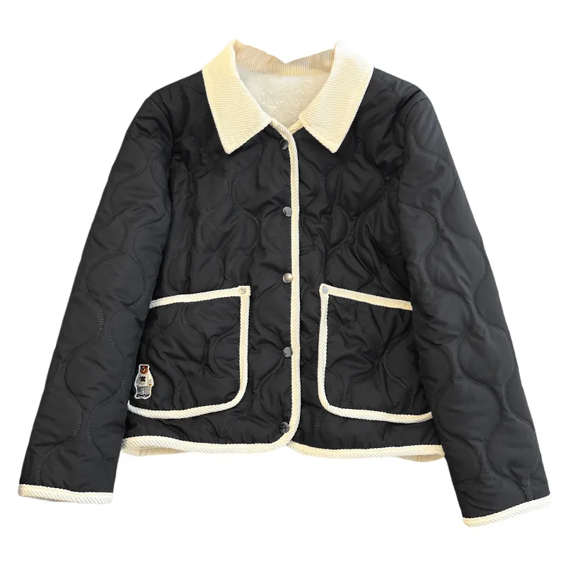 

Cotton jacket women's autumn and winter 2025 new cotton jacket splicing lapel short cotton jacket