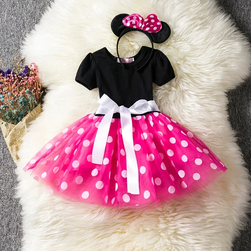 Cute Girls Dress  for Cartoon Mouse Kids Short Sleeve Polka Dot Clothes 1-6Y Girls Princess Dress Birthday Party Baby Clothes