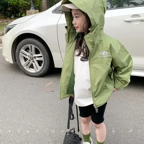 여아용 재킷, 면 겉옷, 바람막이, 2025 녹색 용수철, 10 대 야외 아동복, 가을