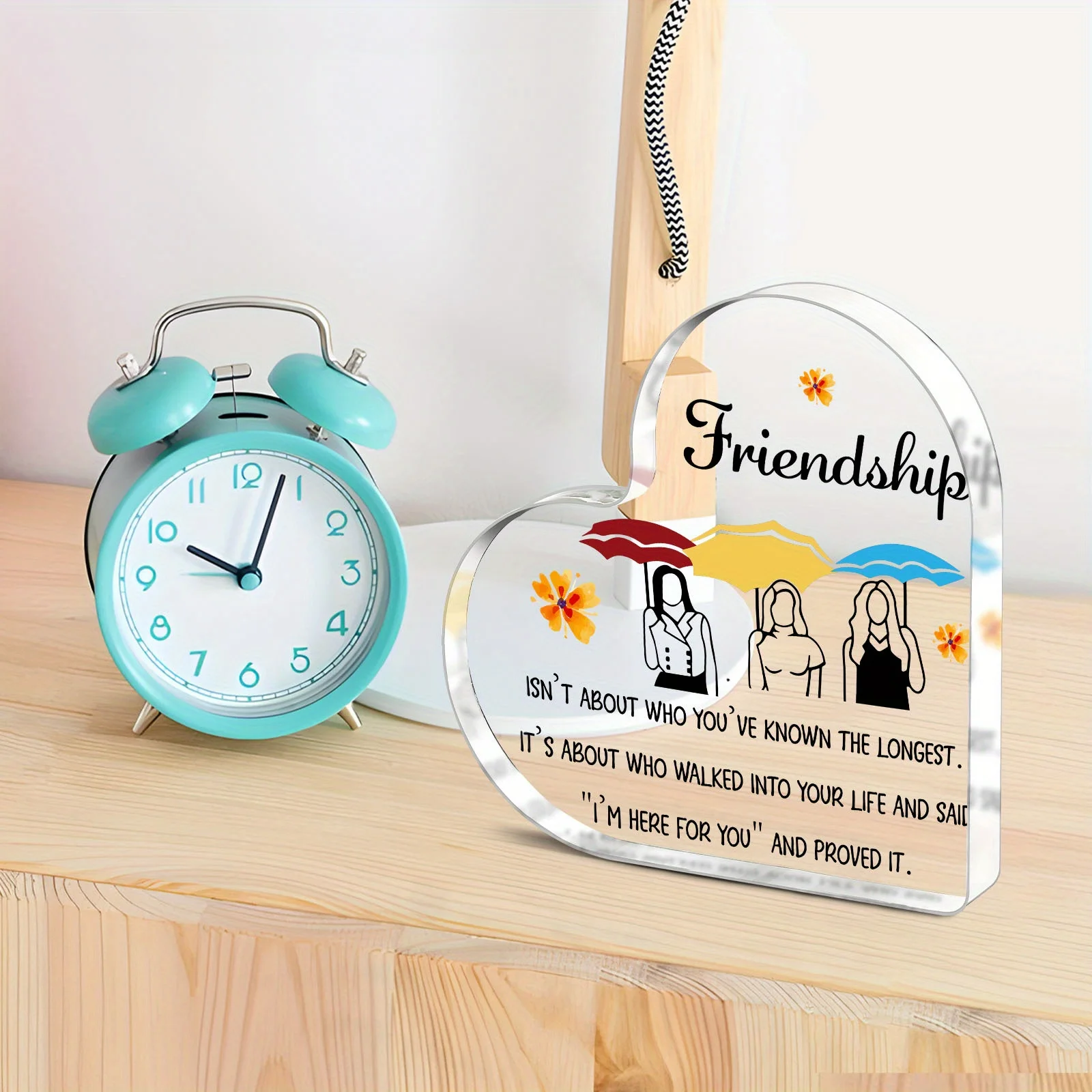 CIFBUY Acrylic Sign 2D Transparent Heart Friendship Umbrella Flower Design Lightweight Durable Ornament for Home Office Desk Dec
