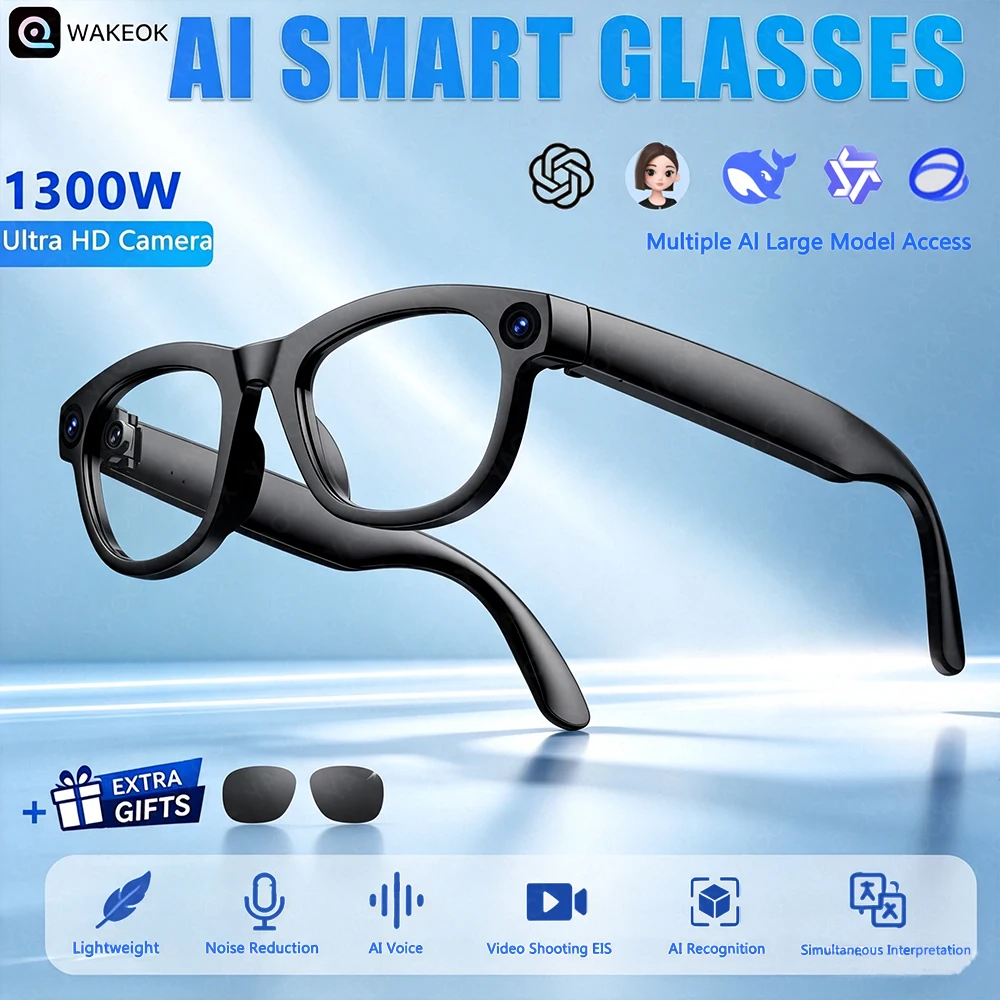 2026 New 13MP AI Camera Glasses 1080P Video 60FPS Video Smart Translation WiFi6 AI Recognition Eyewear Travel Business Glasses