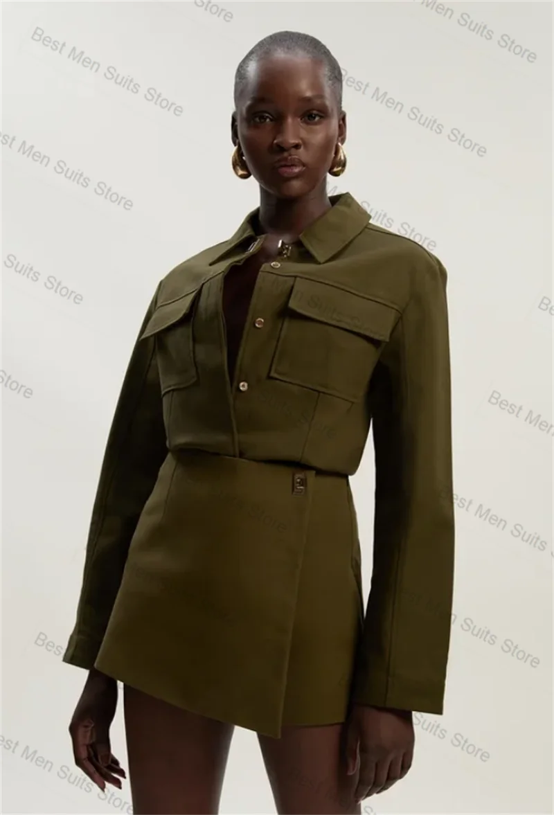 

Dark Green Women Suit Set 2 Pcs Blazer+Short Pants Trousers Autumn Formal Office Jacket Customized Wedding Guest Prom Coat