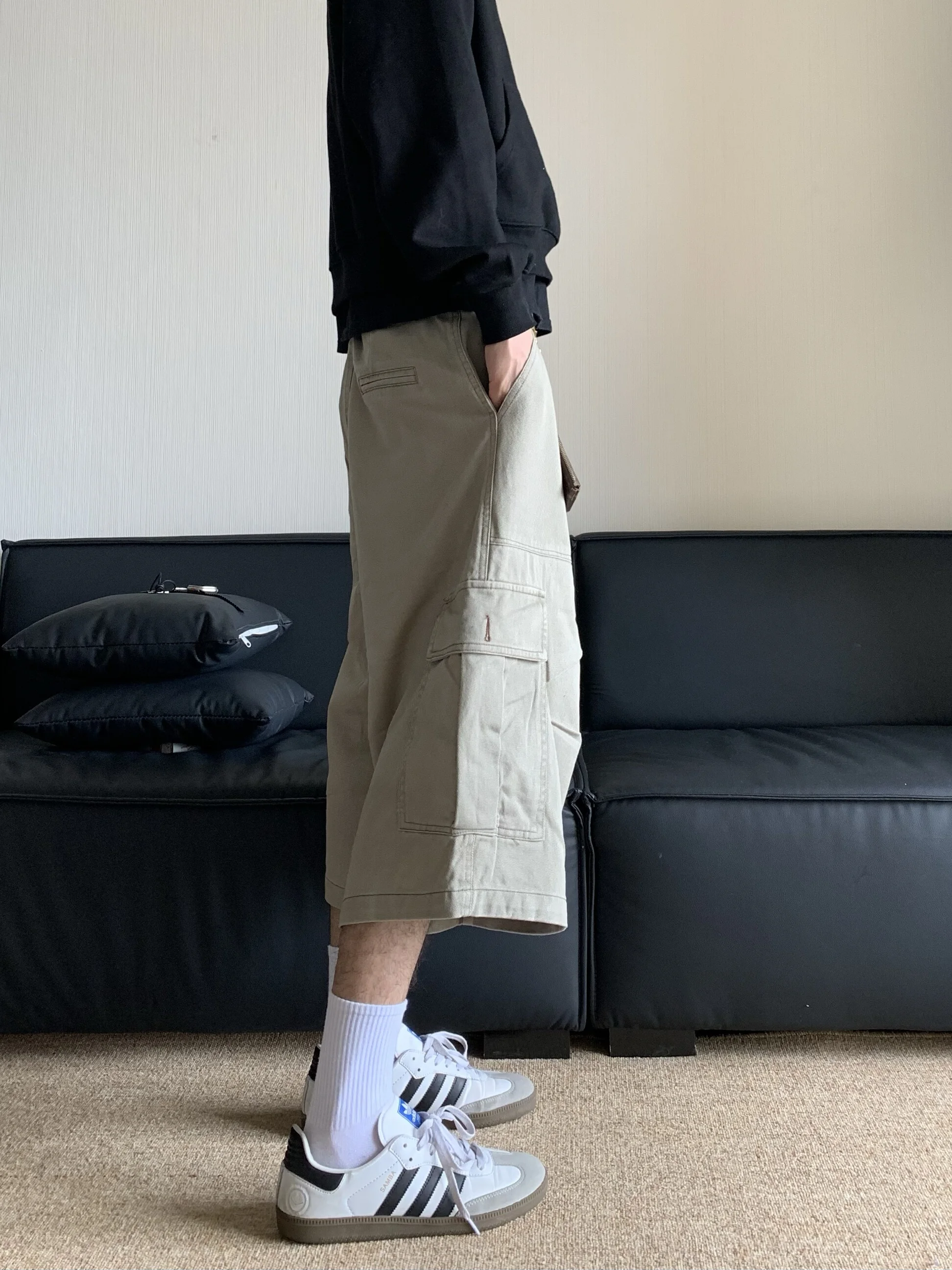 Retro Cargo Capri Pants Unisex Oversized Streetwear 7/5 Length Military Utility Shorts 2024 Vintage Y2K Hip Hop Casual Trendy