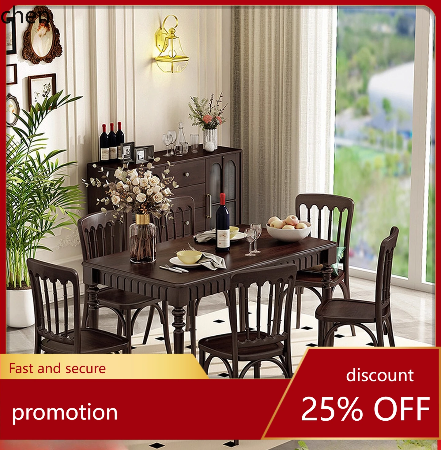 HT Solid Wood Dining Table and Chair Set for Home Use, Vintage Style Simple Bar Table