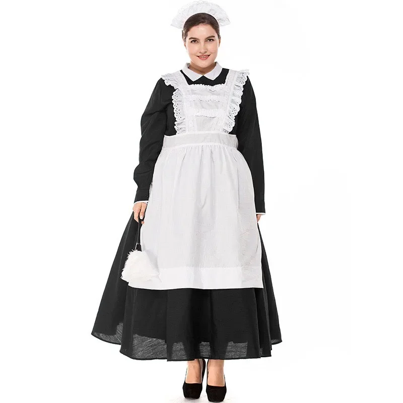 ผู้หญิง Colonial ชุดแม่บ้าน 18th Maxi Pinafore พื้นบ้านชุด Loyal Victorian Downton Abbey Waitress ชุดผ้ากันเปื้อนสําหรับ Lady PLUS ขนาด