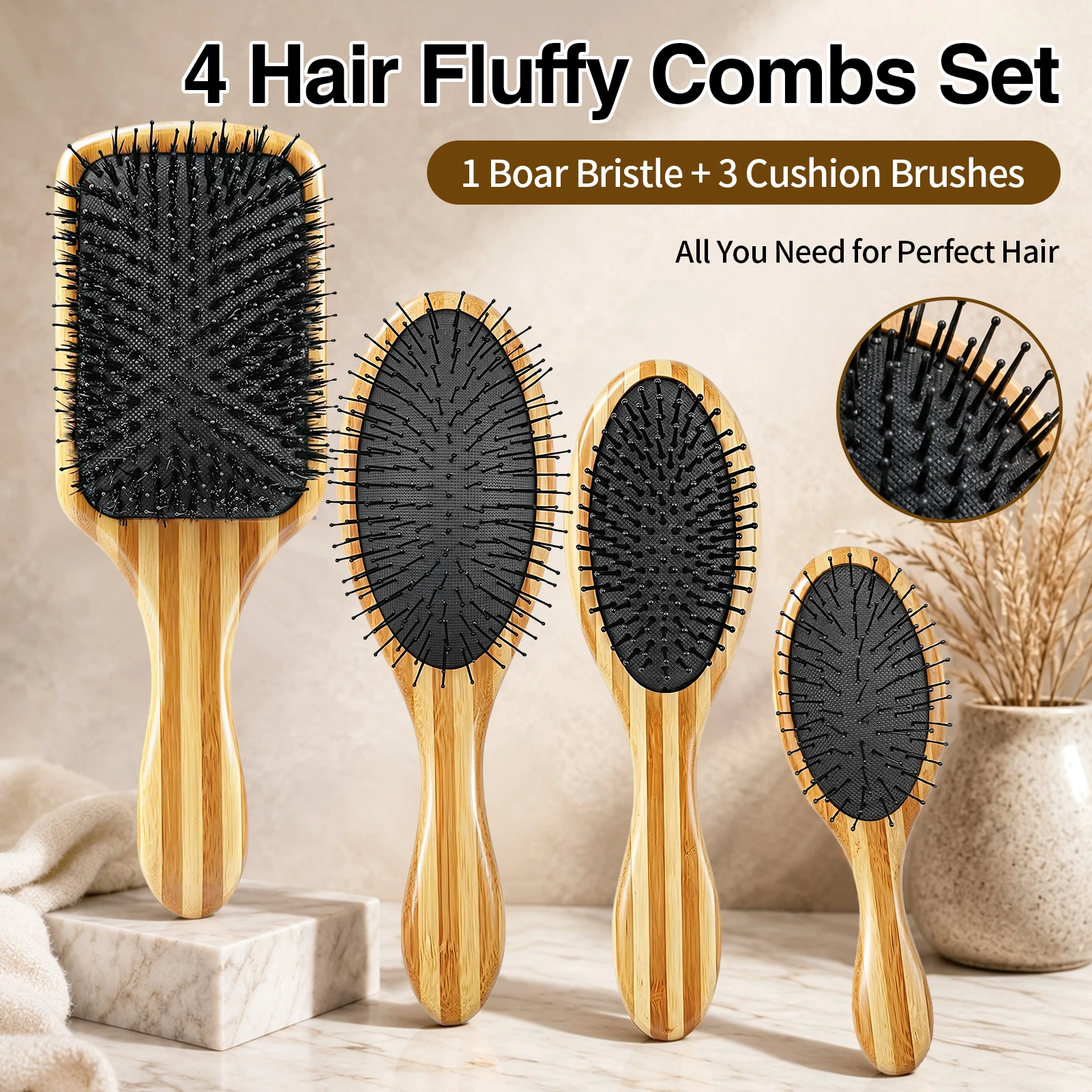 GOIPLE Hair Brush Set with Paddle Brush and Mini Travel Brush for Women Men Kids, Detangling Brush Daily Grooming at Home