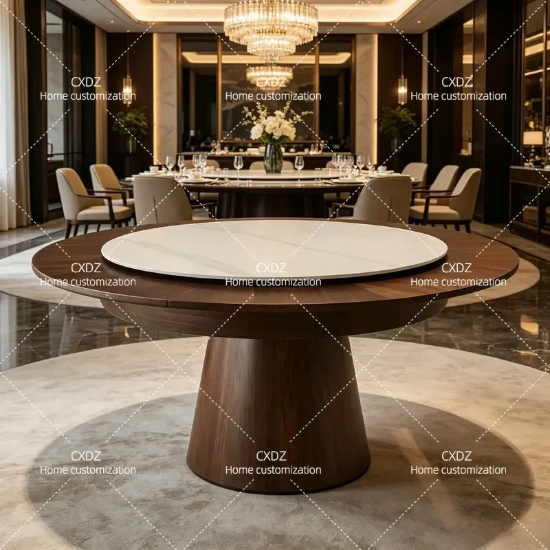 New Chinese Style High End Rotating Sintered Stone Dining Table Extendable Retractable Round Dinner Table with Lazy Susan