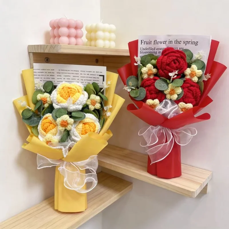Künstliche Häkelrosen Fertige Gestrickte Blumensträuße Kreative Weihnachts-, Geburtstags-, Valentins- und Abschlussgeschenke – Detail 5