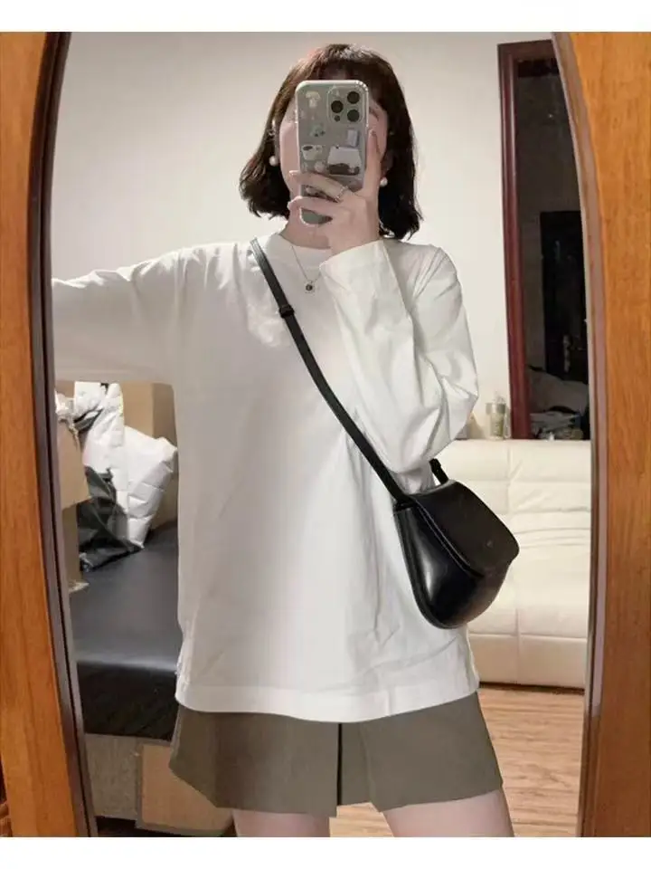 Cotton Long Sleeved Women's Autumn Korean Version Simple Inner Outfit Pullover T-shirt for Women's Casual Slimming Base Shirt To
