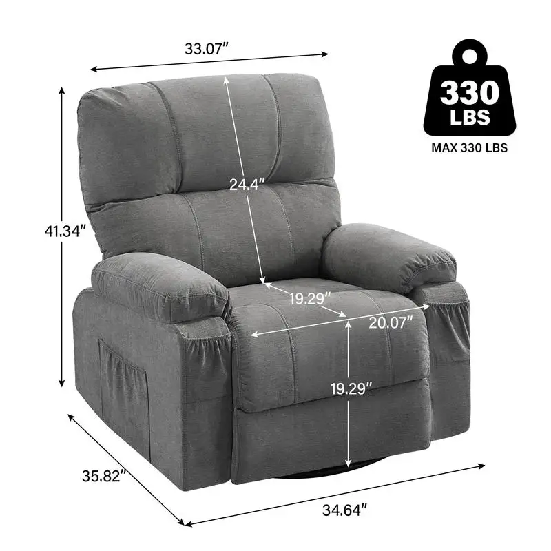 360 °   Drehbarer Schaukel-Liegestuhl, weiches Kissen und Rückenlehne, bequemer Sessel für Wohnzimmer-Lounge, Grau