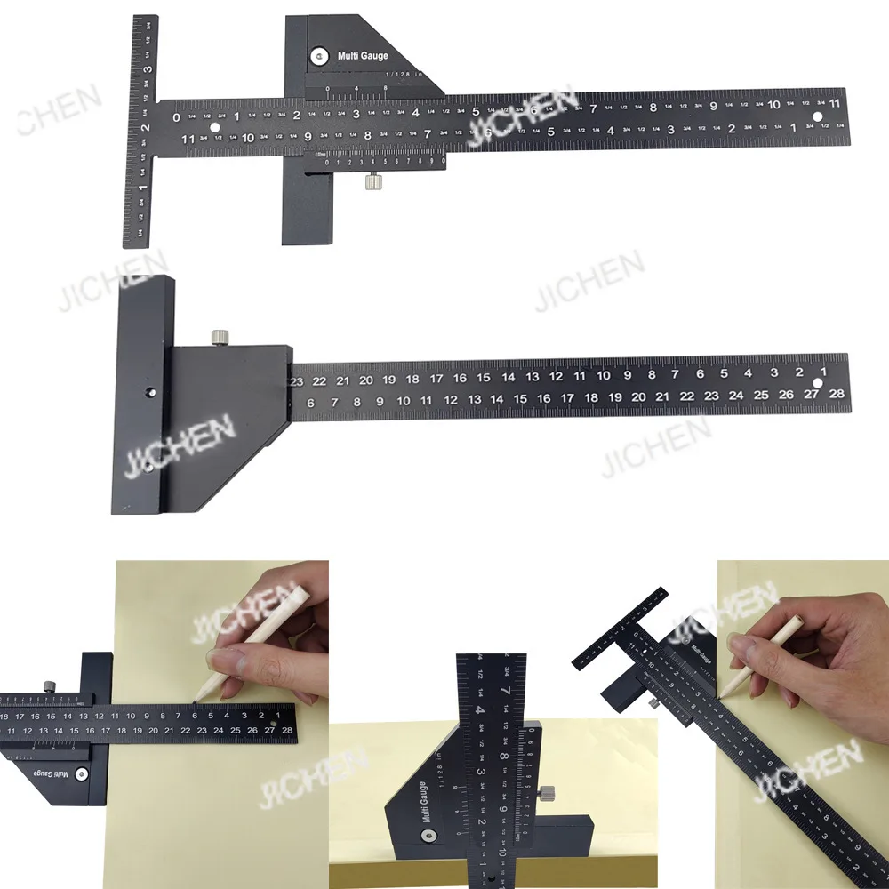 

Aluminum alloy T-shaped ruler, woodworking multi-functional measurement scriber, accurate measurement woodworking tools, woodwor