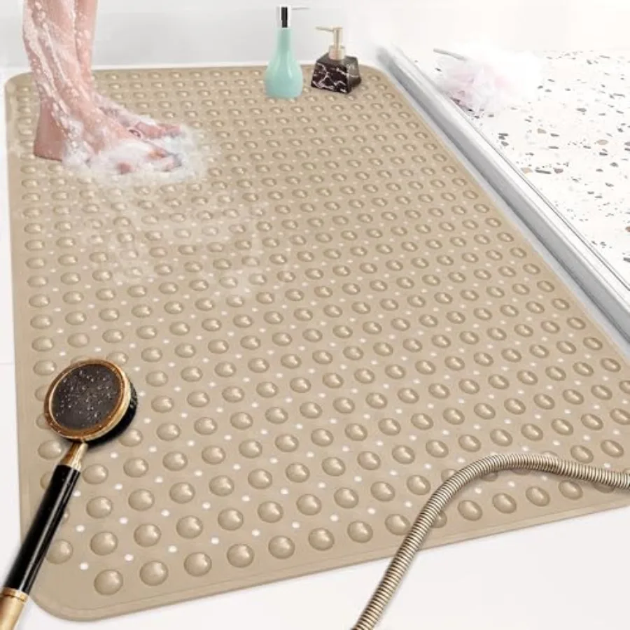 

Shower Mat Non Slip: 47.2 x 31.5 Inch Extra Large TPE Shower Mats for Inside Shower - Anti Slip Shower Stall Matt with Drain Ho