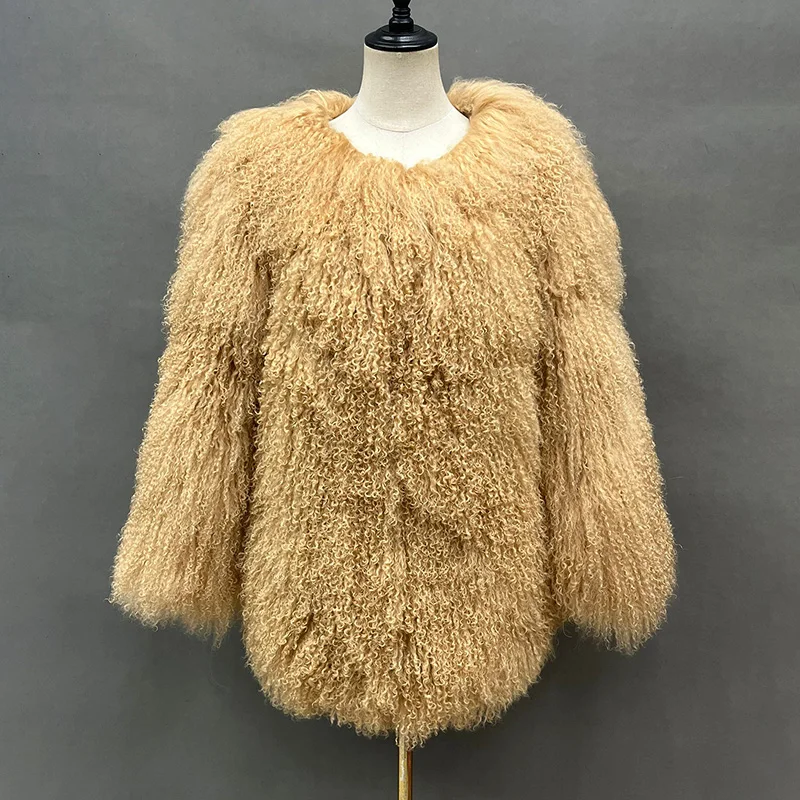 Winter Dame Luxe Mongoolse Schapen Bontjassen Dikke Warme Jas Krullend Flurry Lam Bontjassen Vrouwen S6456