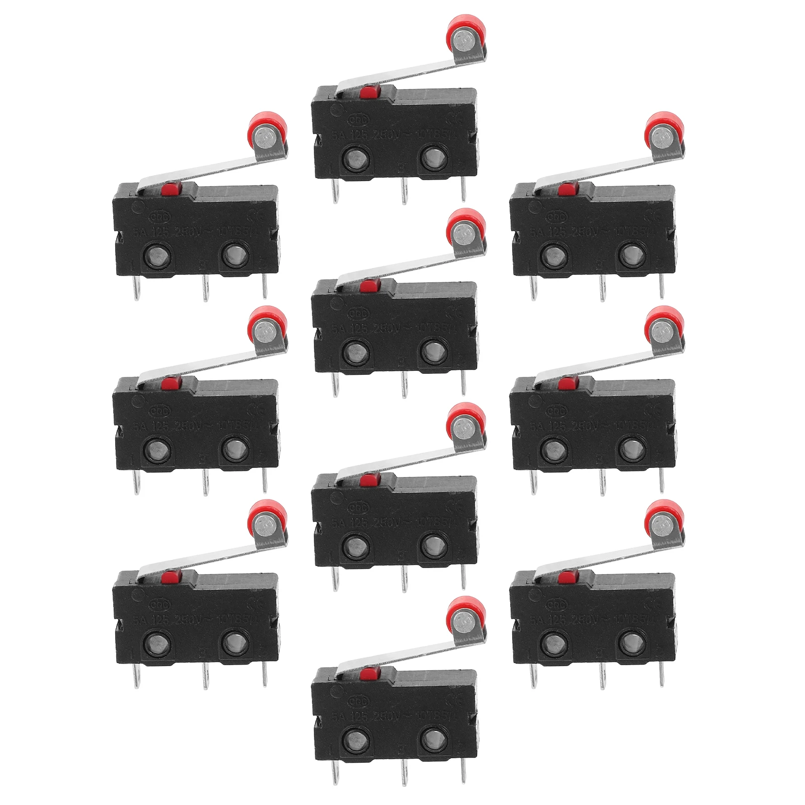 

10 pcs Micro Switches Black Red Silver 20x6x10mm SPDT 1NO 1NC Roller Lever Arm Limit Switch 18mm NC Micro Cart Kit