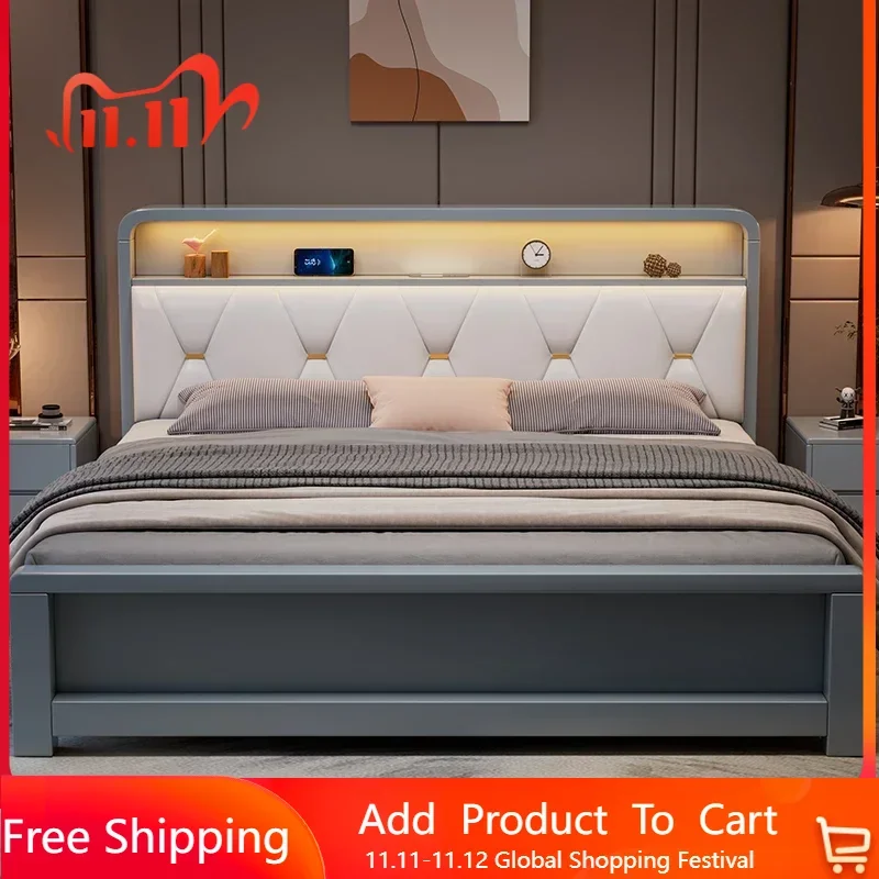 

High End Nordic Bed Frames Queen Leather White Sleeping Full Size Bed Frame Storage Modern Design Cama Box Casal Furniture