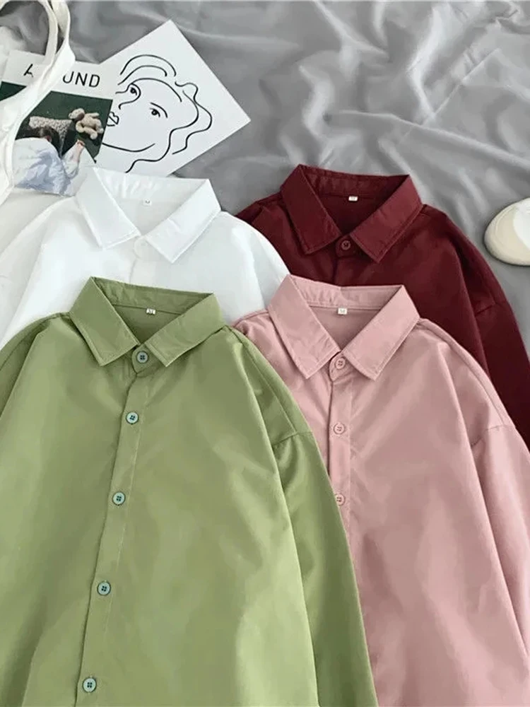 JMPRS Korean Loose Women Shirts Fall Long Sleeve Button Up Solid Color Fashion Office Ladies Long Sleeve White Thin Shirts