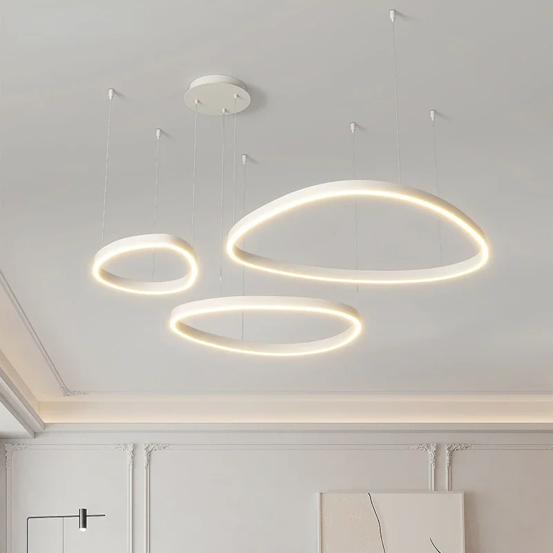 

Modern Brushed Rings Led Chandelier Home Pendant Lighting Ceiling Mounted Lamp for Living Room Bedroom Black White Hanging Light