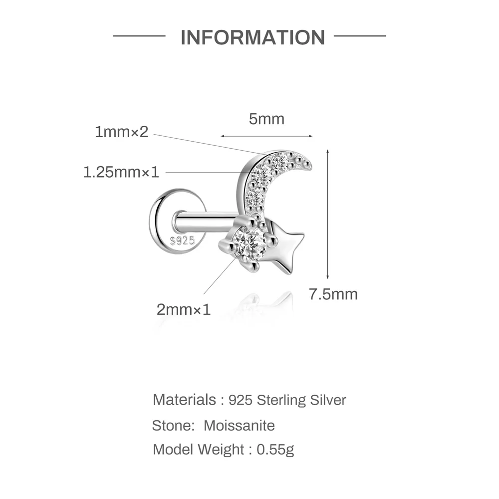 AIDE 925 Sterling Silber 1 STÜCK Mini Moissanit Vier-Klauen Schraube Ohrstecker Casual Design DIY INS Ohrstecker für Dame Schmuck – Detail 31