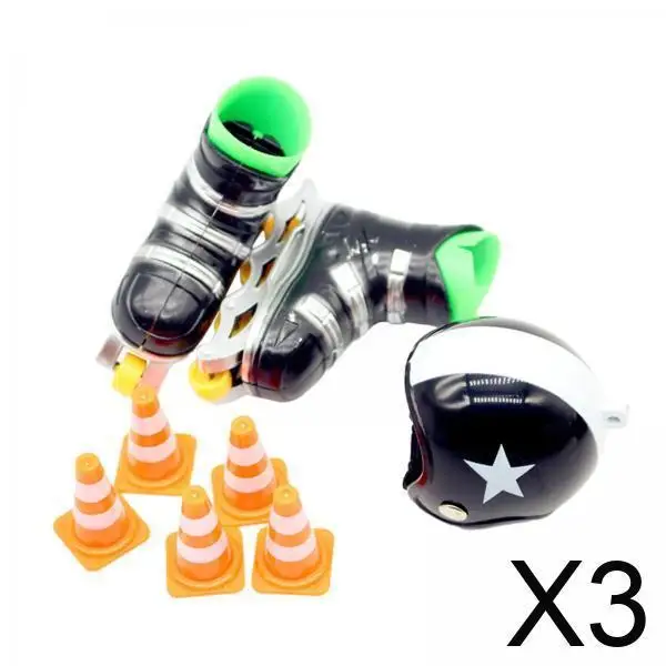 

3x Dollhouse Skates Set,Dollhouse Helmet Roadblock Set,Miniature Training Skates for Doll House